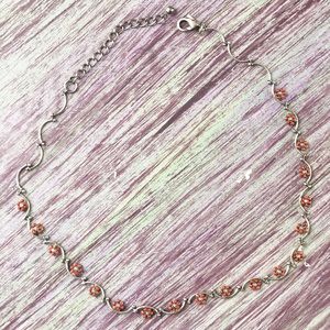 Red/Blue Beaded Flower Choker Necklace in Silver